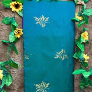 Teal Raga Soft Silk Saree with Magenta Pallu and Gold Motifs