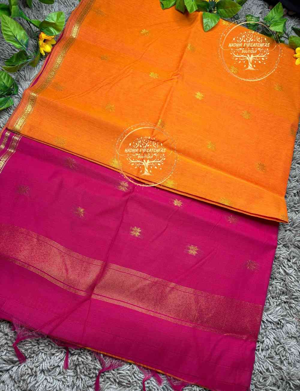 Vrishti-Orange Semi Maheswari Silk Cotton Saree - Image 3