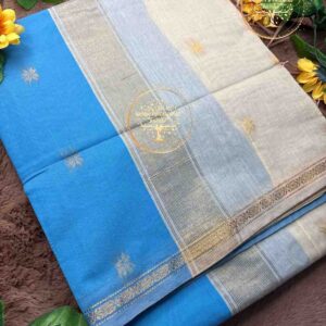 AnuKavi-Sky Blue Semi Maheswari Silk Cotton Saree