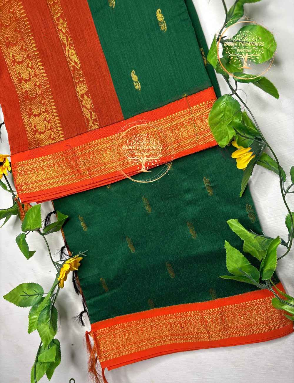 Hanisha-Bottle Green Kalyani Cotton Saree