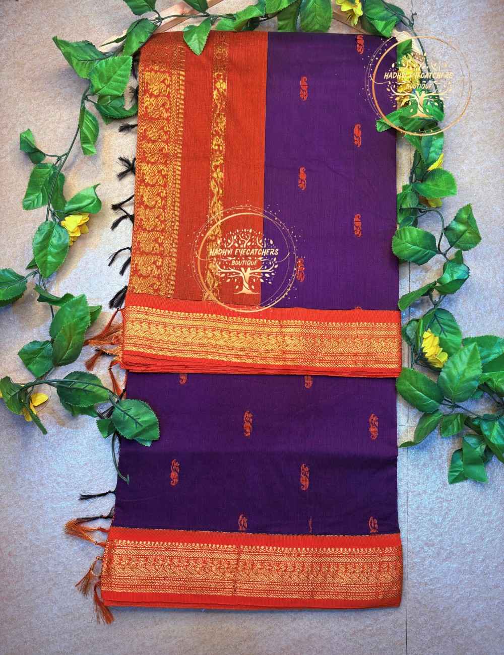 Indhira -Royal Purple Kalyani Cotton Saree - Image 2