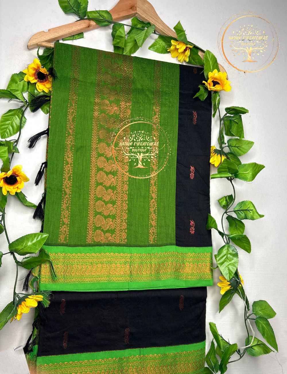 Pallavi-Classic Black Kalyani Cotton Saree - Image 2