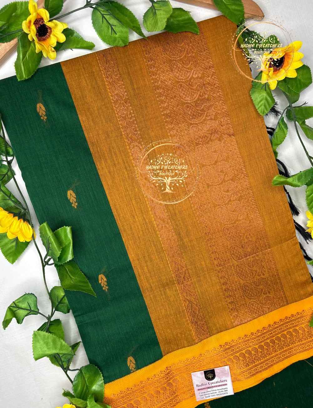 Netra-Bottle Green Kalyani Cotton Saree
