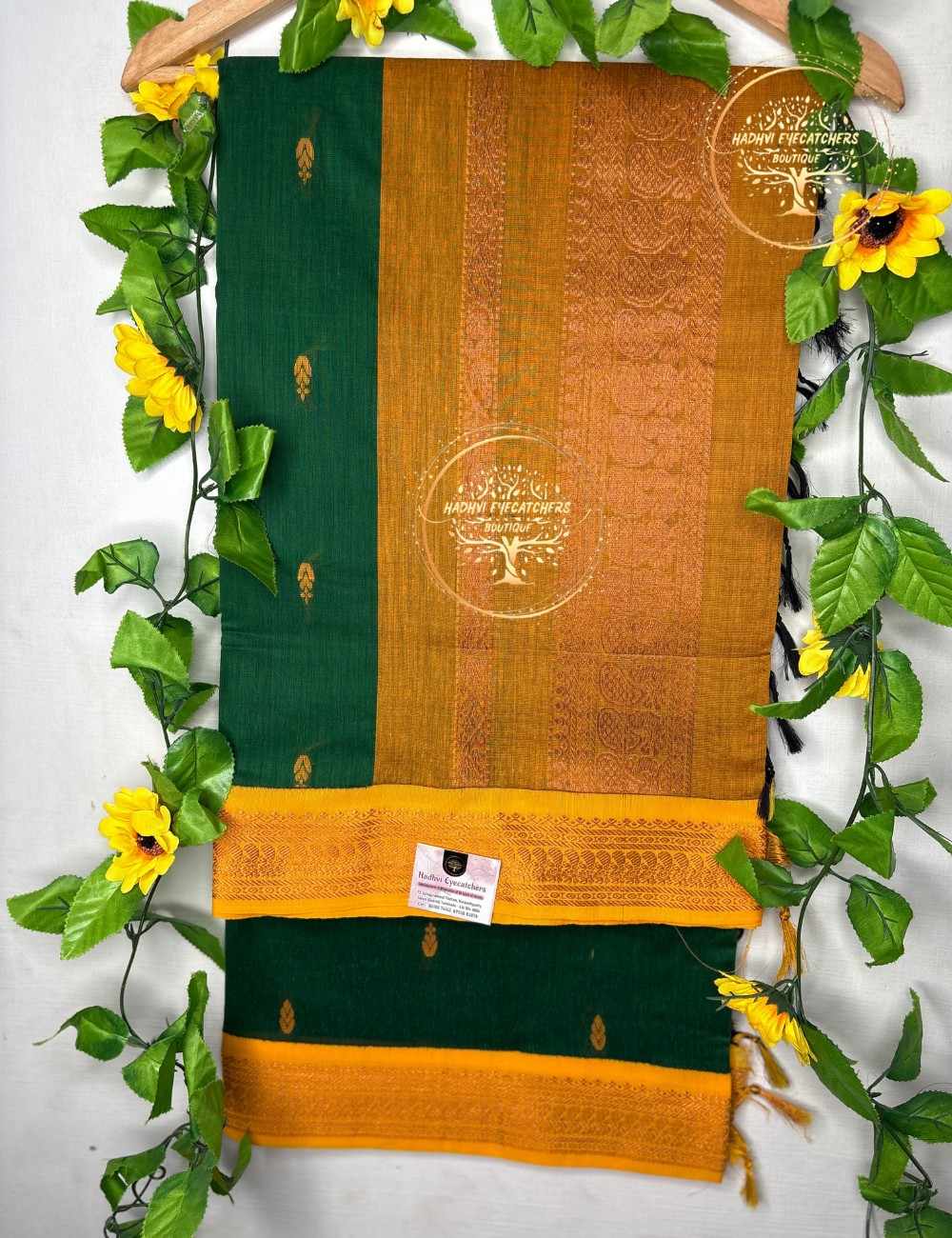 Netra-Bottle Green Kalyani Cotton Saree - Image 2