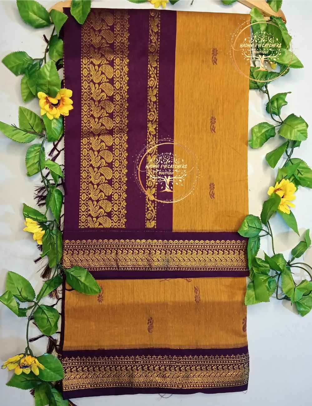 Godavari-Mustard Yellow Kalyani Cotton Saree - Image 2