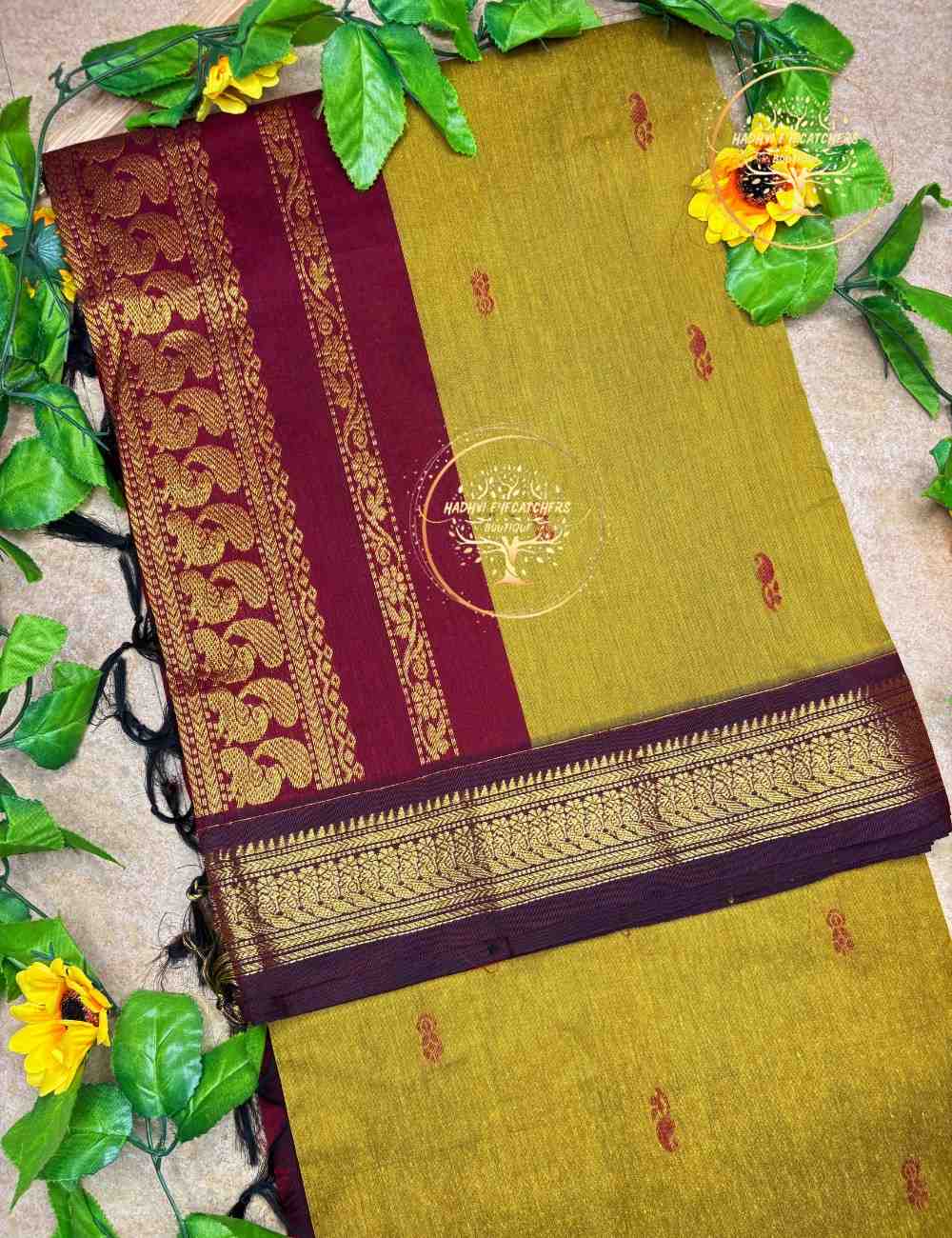 Elakkiya-Olive Green Kalyani Cotton Saree