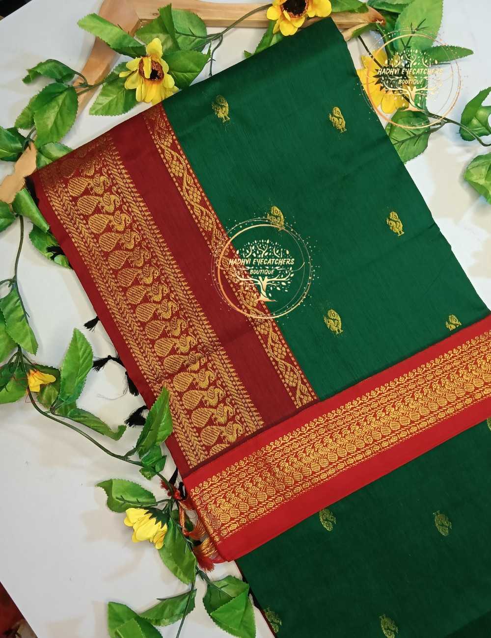 Kamakshi – Bottle Green Kalyani Cotton Saree