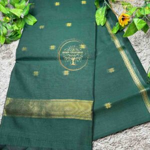 Ayoti-Bottle Green Semi Maheswari Silk Cotton Saree