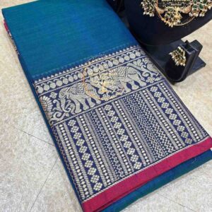 Indiya-Teal Blue Narayanpet Cotton Saree
