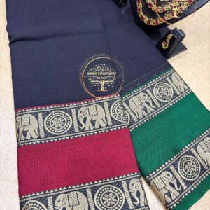 Shakti-Classic Navy Blue Narayanpet Cotton Saree