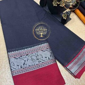 Thanista-Navy Blue Narayanpet Cotton Saree
