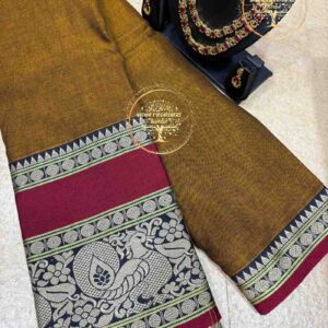 Yuvina-Mustard Brown Narayanpet Cotton Saree