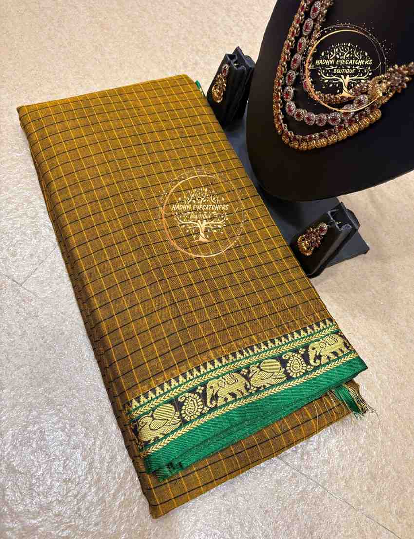 Ganika-Mustard Brown Narayanpet Cotton Saree