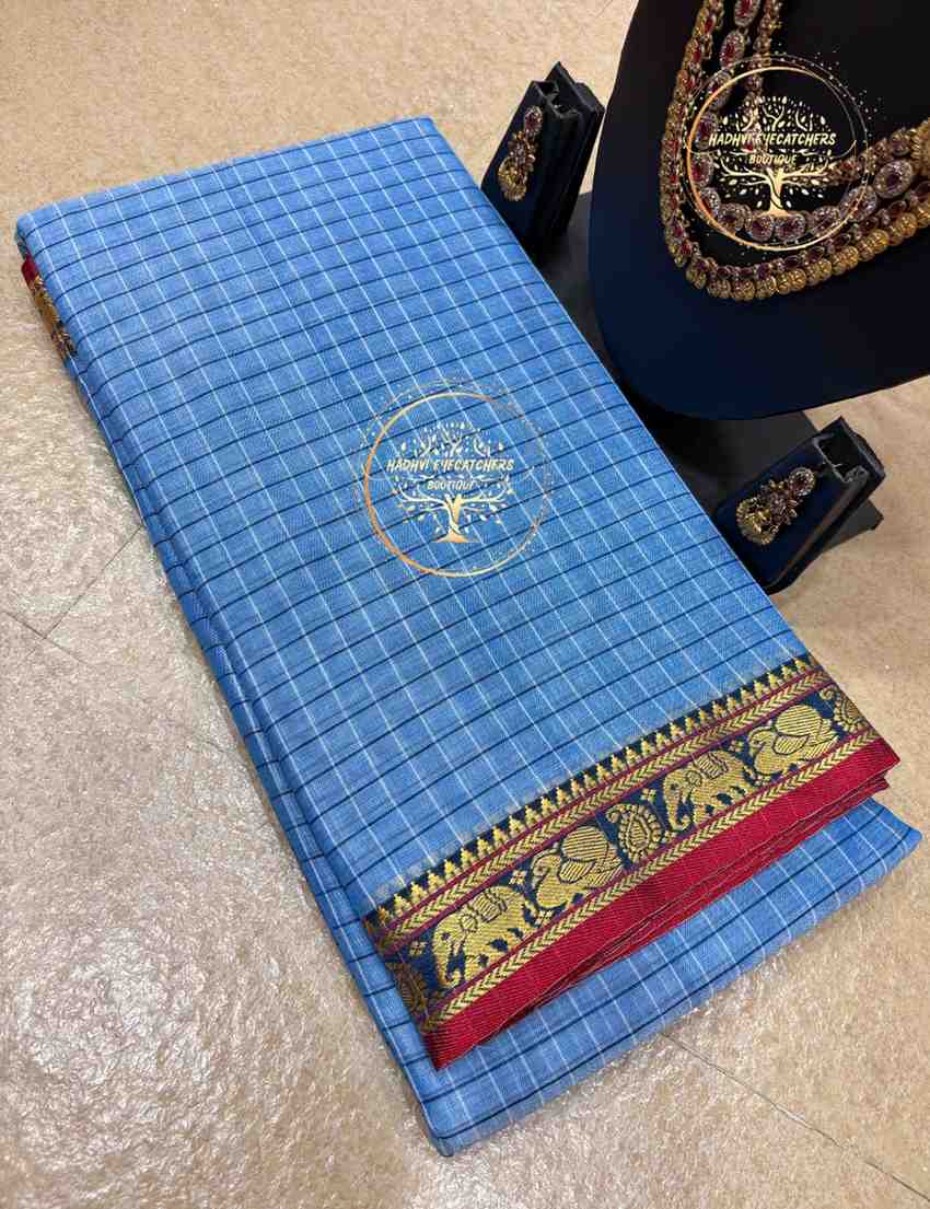 Nandhika-Sky Blue Narayanpet Cotton Saree