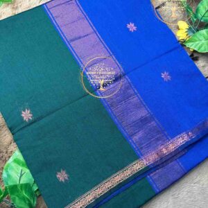 Taranginii-Bottle Green Semi Maheswari Silk Cotton Saree